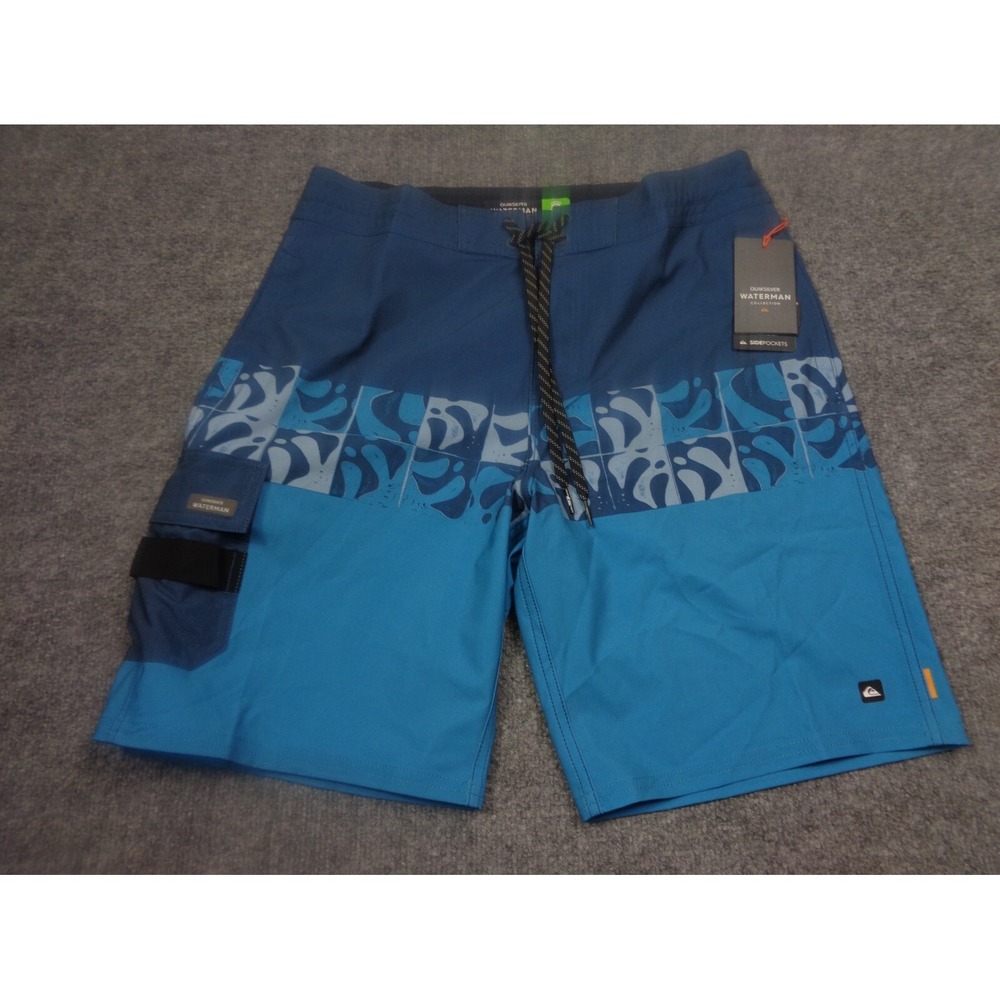 Quicksilver Shorts Mens 31 Blue Waterman Collection Boardshorts Zip Side Pockets